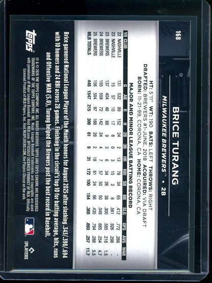 2026 Topps Chome Black Brice Turang Orange Refractor /25 Brewers