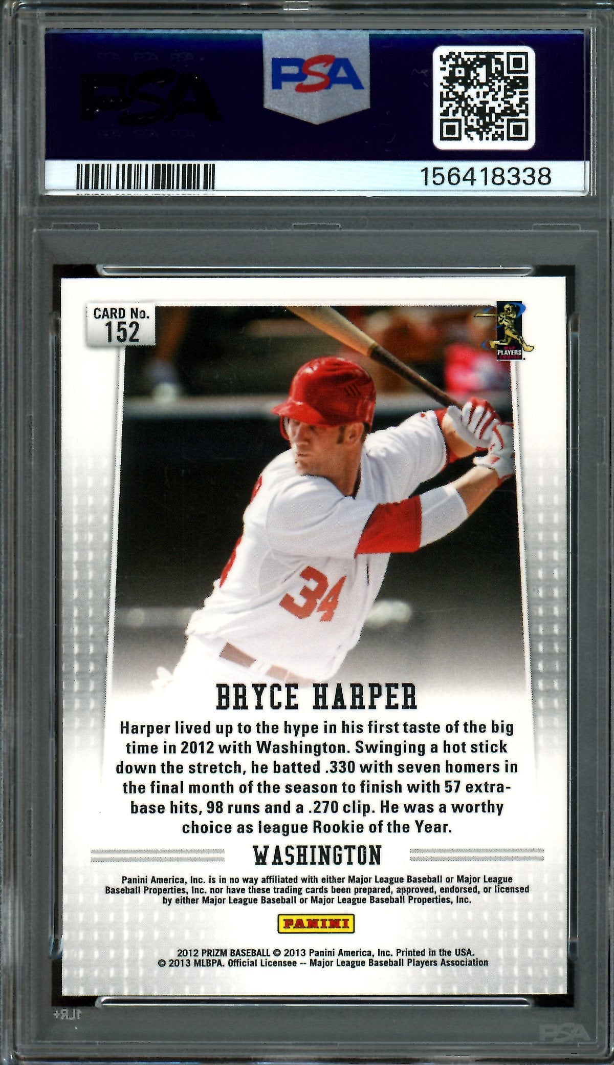 2012 Panini Prizm Bryce Harper Rookie RC #152 PSA 8 Nationals / Phillies