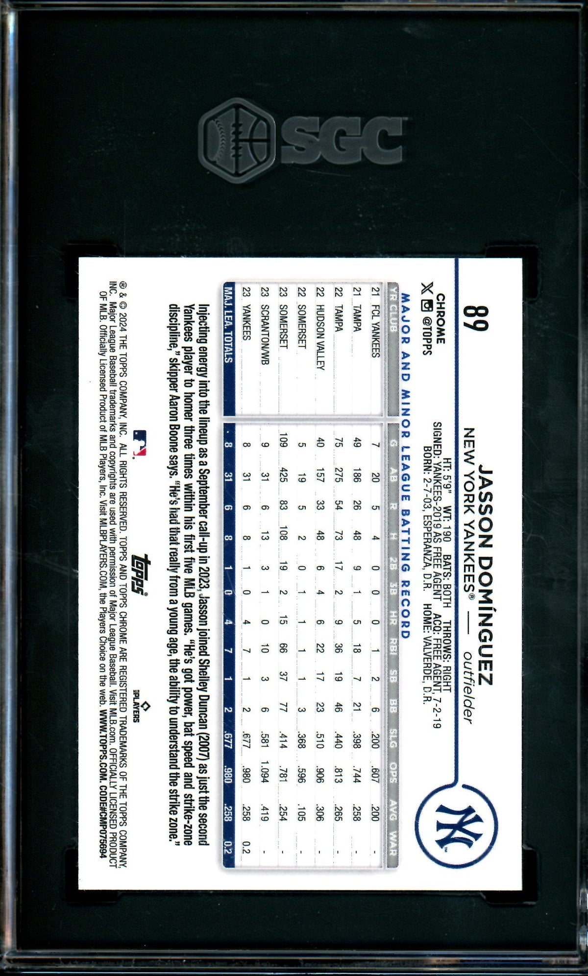 2024 Topps Chrome Jasson Dominguez Rookie RC Gold Refractor /50 Yankees