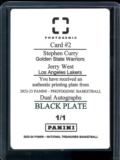 2023/24 Panini National Treasures Stephen Curry / Jerry West Photogenic Black Printing Plate 1/1