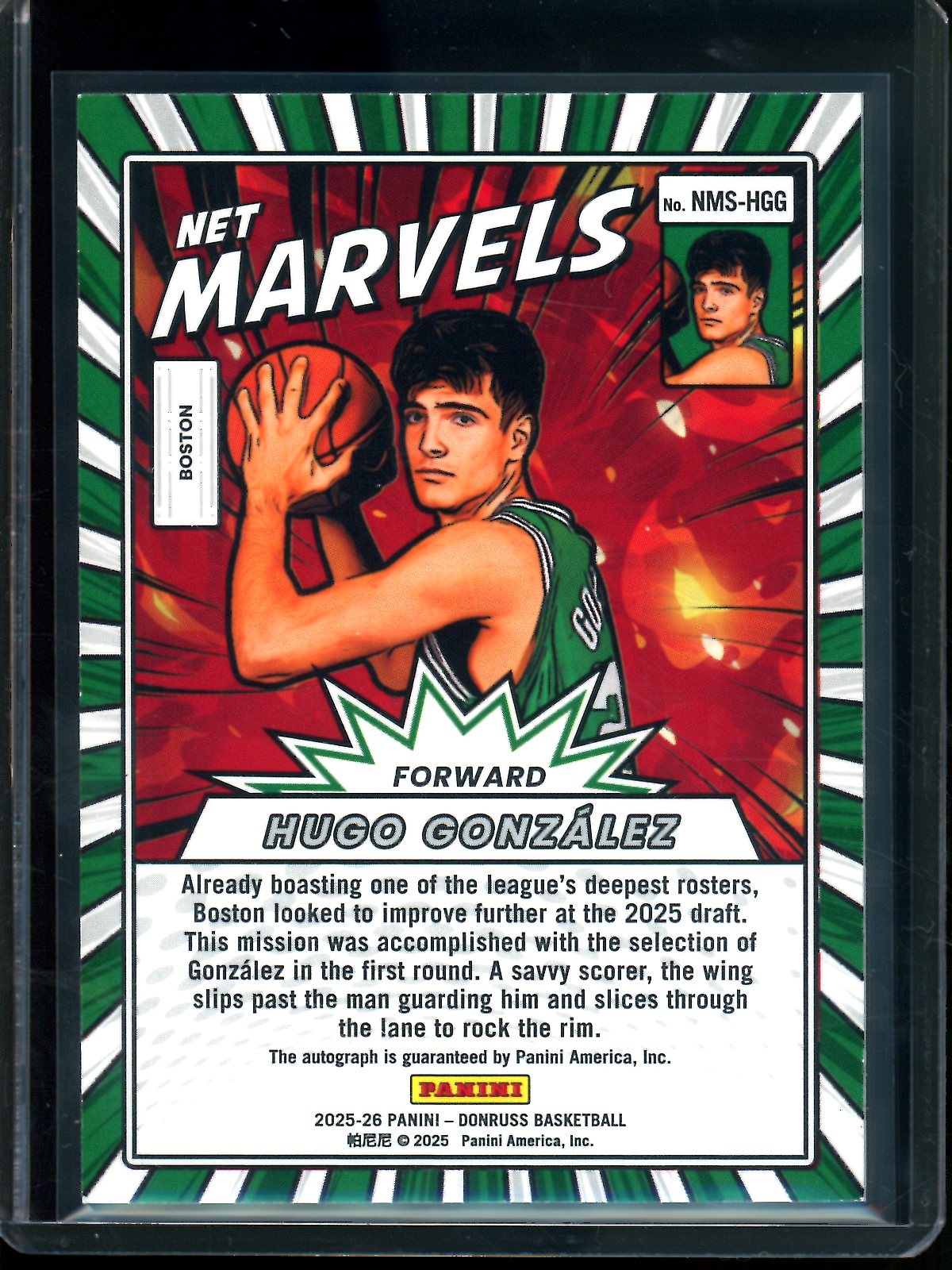 2025/26 Panini Donruss Hugo Gonzalez Rookie RC Net Marvels Autograph /75 Celtics