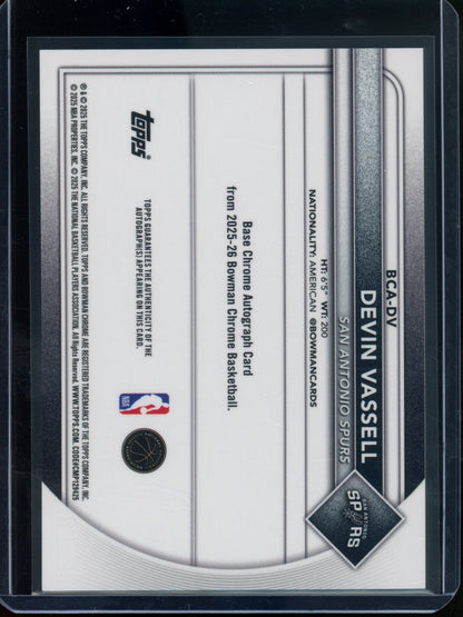 2025/26 Bowman Chrome Devin Vassell Green Refractor Autograph /99 Spurs