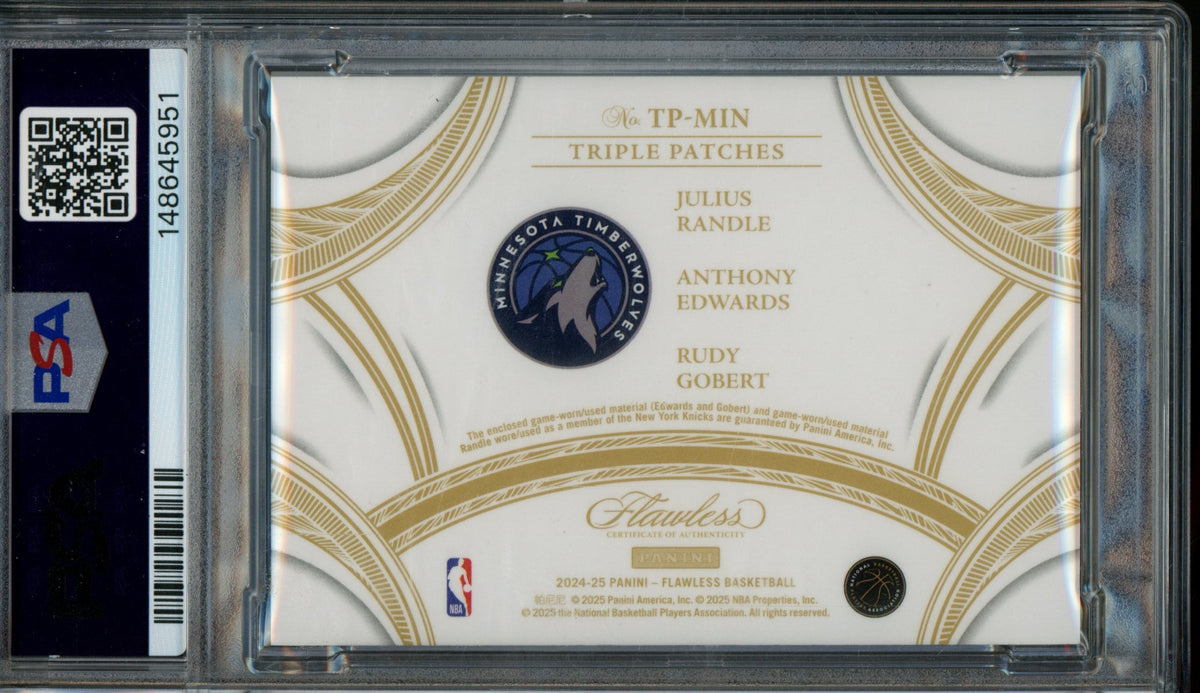2024/25 Panini Flawless Randle / Edwards / Gobert Triple Patches /25 #TP-MIN PSA 9 Timberwolves