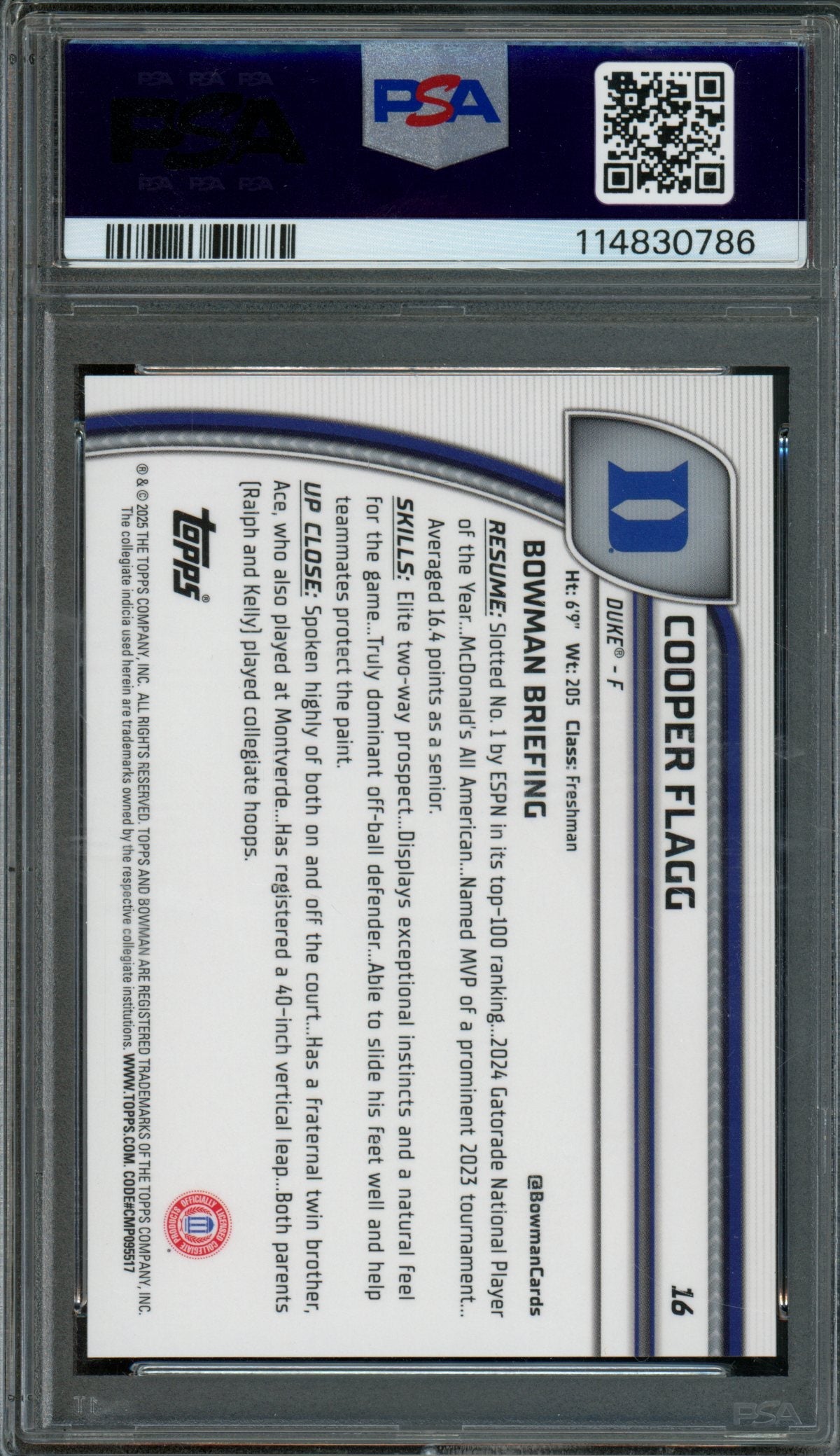 2024/25 Bowman Chrome Cooper Flagg 1st Black Wave Refractor PSA 10 Mavericks