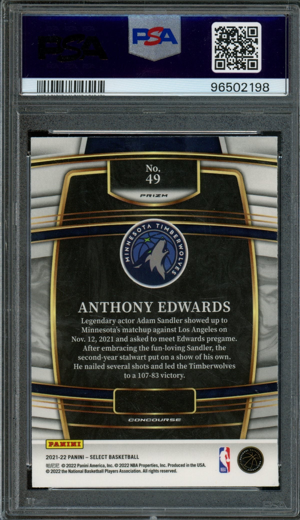 2021/22 Panini Select Anthony Edwards Orange Flash Prizm PSA 10 Timberwolves
