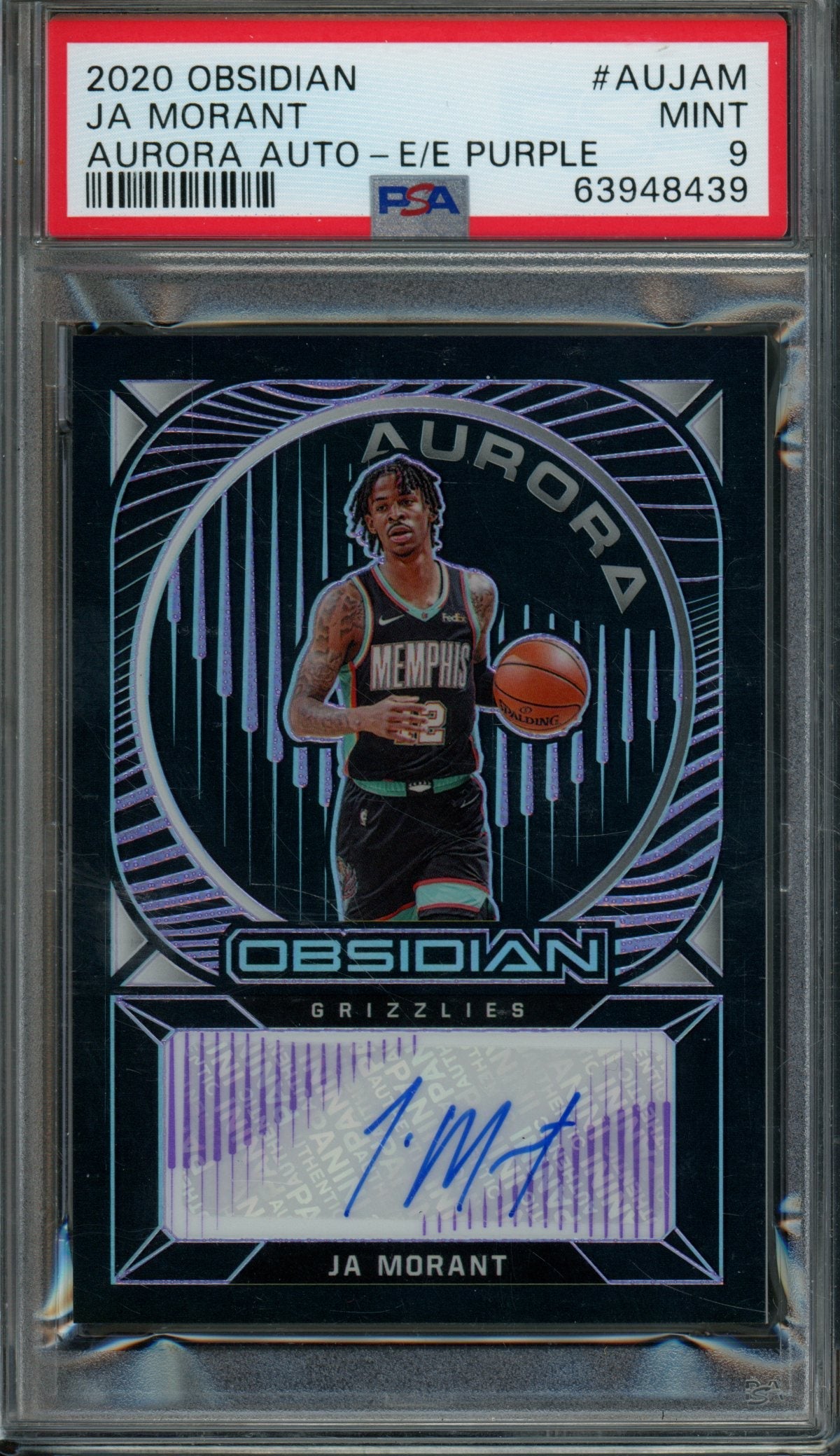 2020/21 Panini Obsidian Ja Morant Aurora Autograph Purple /75 PSA 9 Grizzlies