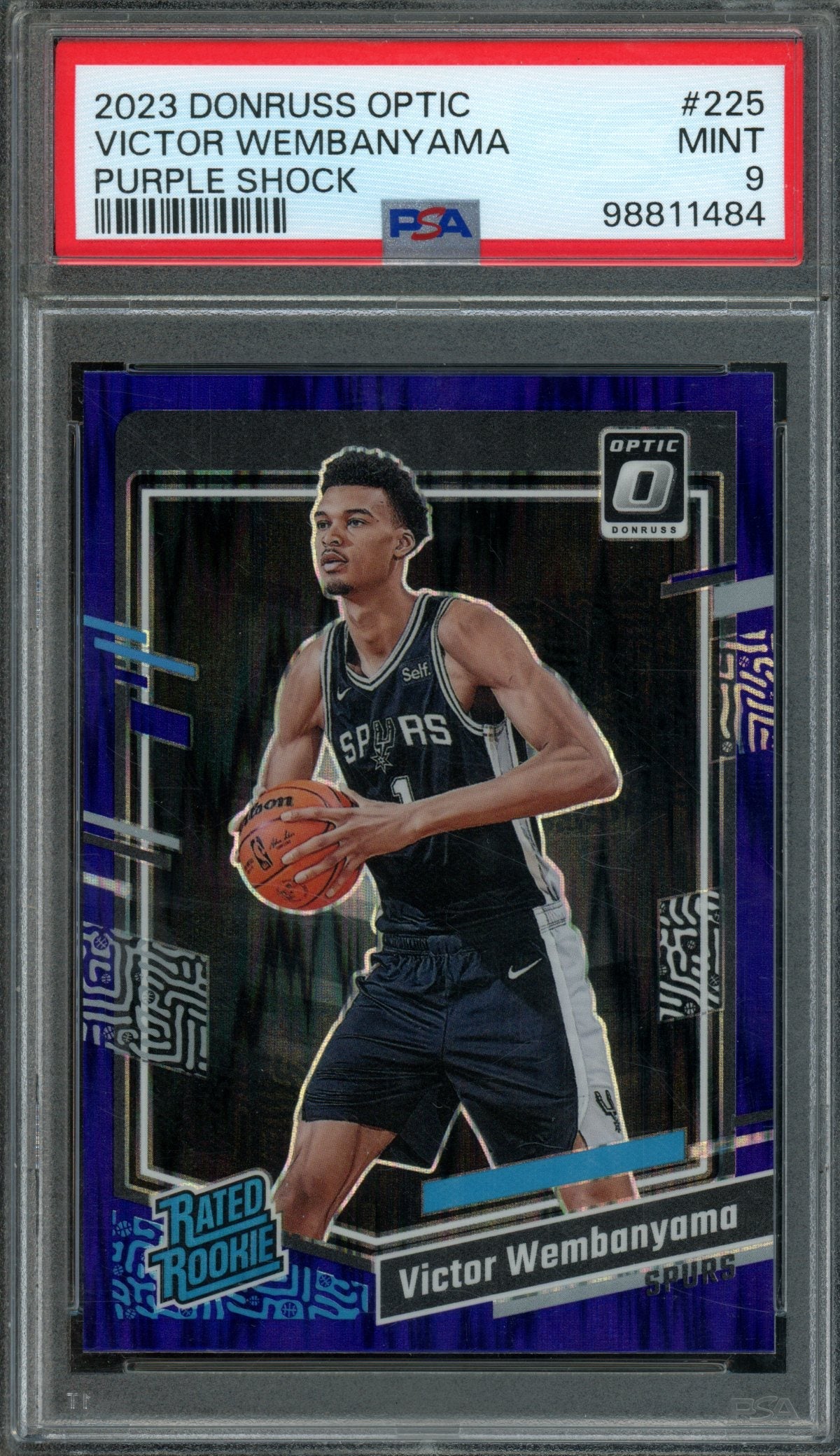 2023/24 Panini Optic Victor Wembanyama Rookie RC Purple Shock #225 PSA 9 Spurs