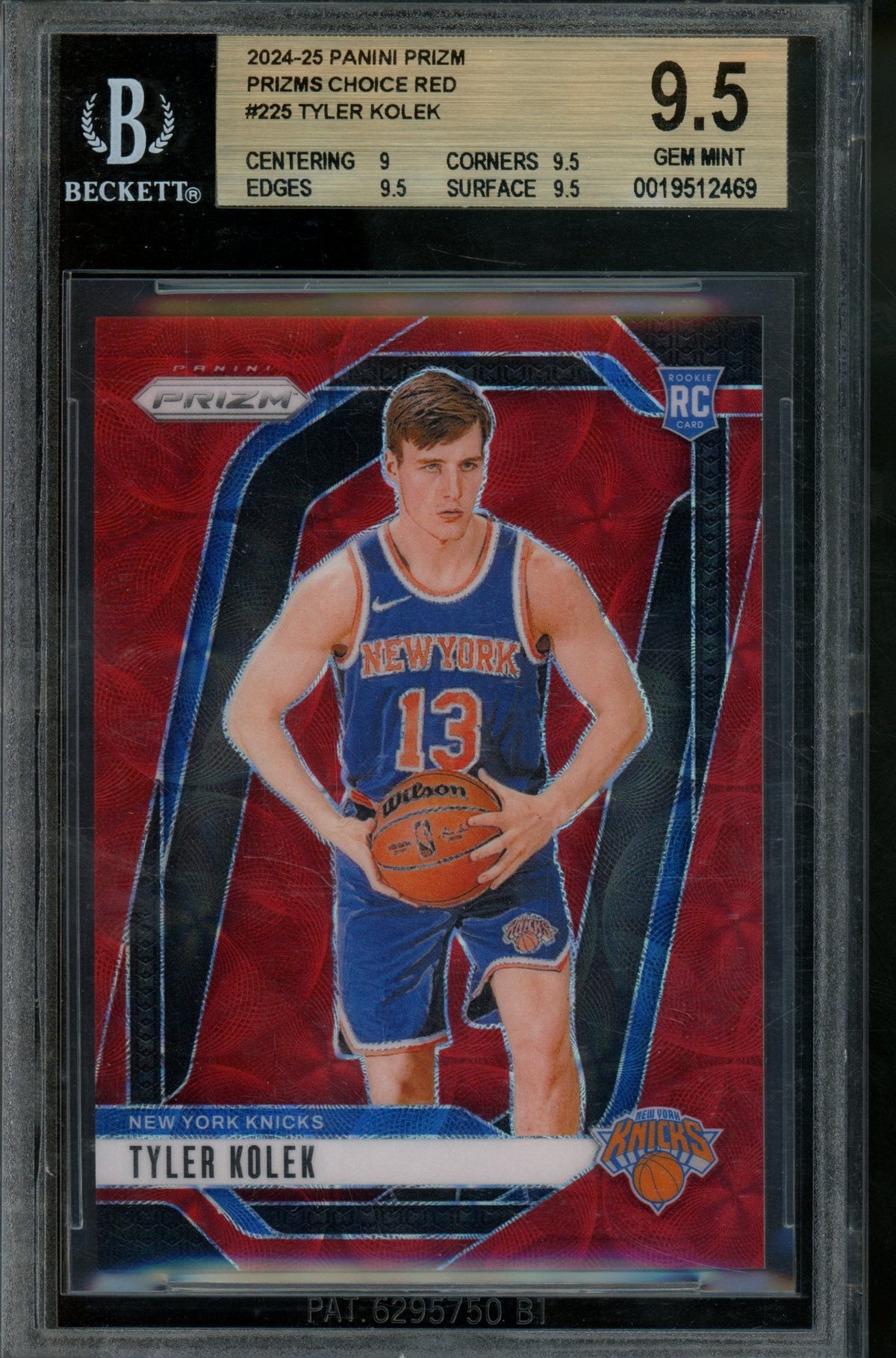 2024/25 Panini Prizm Tyler Kolek Rookie RC Choice Red /88 BGS 9.5 Knicks
