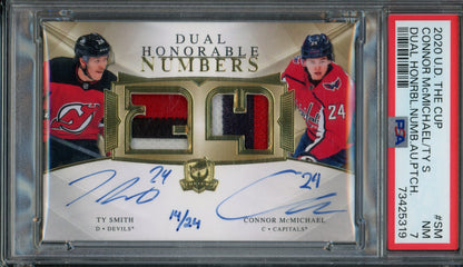 2020/21 Upper Deck The Cup Ty Smith / Connor McMichael Dual Honorable Patch Autograph /24 PSA 7