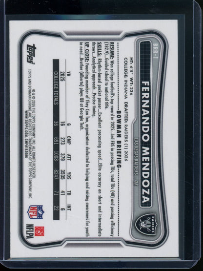 2026 Bowman Chrome Fernando Mendoza Red Rookie RC Refractor Raiders - Trading Card Market