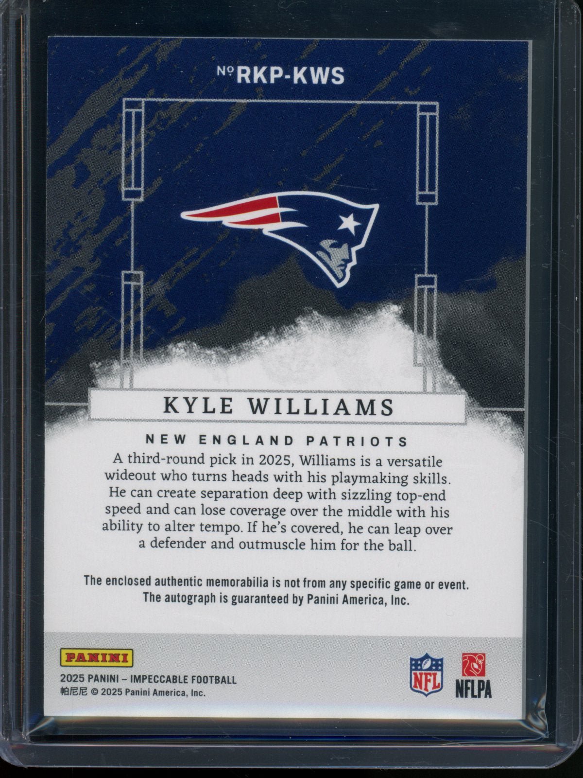 2025 Panini Impeccable Kyle Williams Rookie RC Patch Autograph /75 Patriots - Trading Card Market
