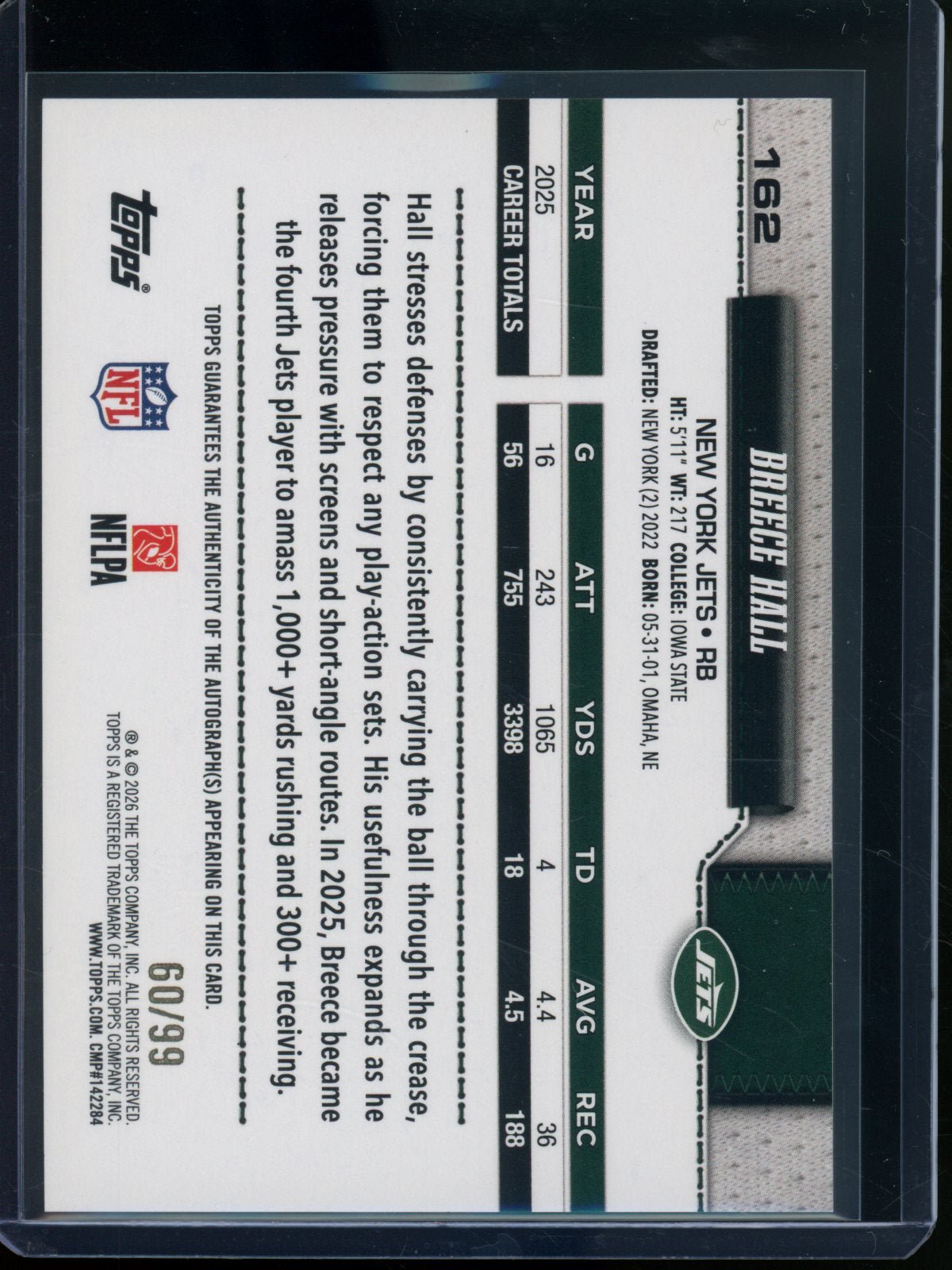 2026 Topps Flagship Breece Hall Green Foil Autograph /99 Jets - Trading Card Market