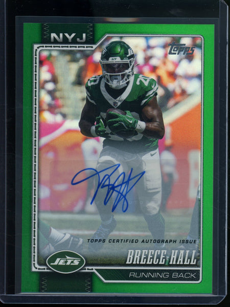 2026 Topps Flagship Breece Hall Green Foil Autograph /99 Jets