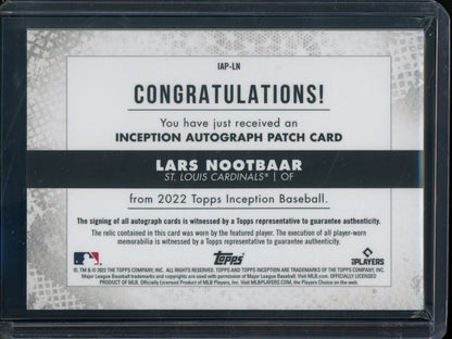 2022 Topps Inception Lars Noorbaar Rookie RC Patch Autograph /75 Cardinals - Trading Card Market