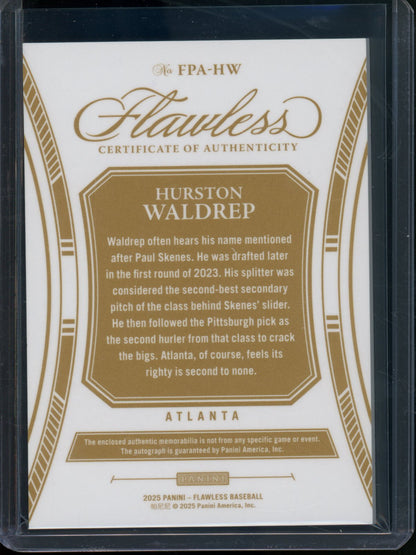 2025 Panini Flawless Hurston Waldrep Jersey Patch Autograph Gold /10 Braves - Trading Card Market