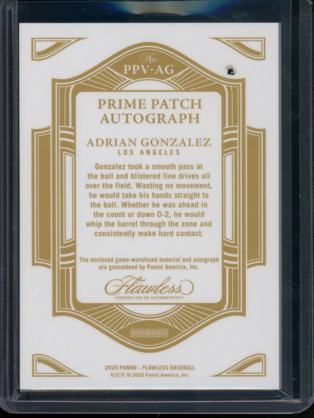 2025 Panini Flawless Adrian Gonzalez Jersey Relic Patch Autograph Ruby /20 Dodgers