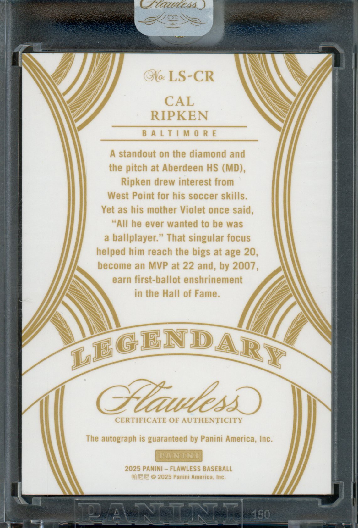 2025 Panini Flawless Cal Ripken Legendary Autograph Encased /20 Orioles - Trading Card Market