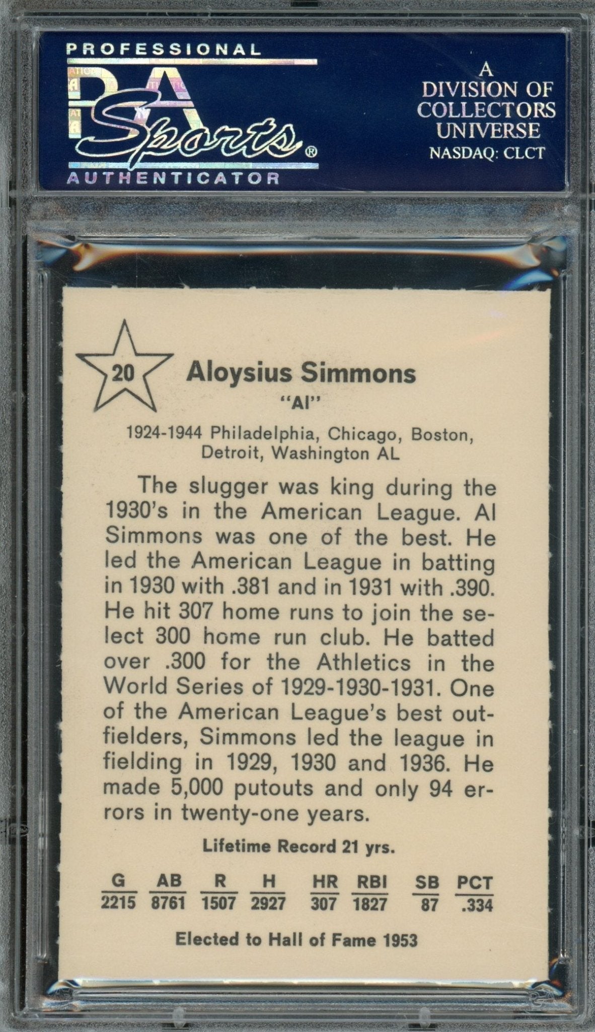 1961 Golden Press Al Simmons #5 PSA 8 Oakland Oaks - Trading Card Market
