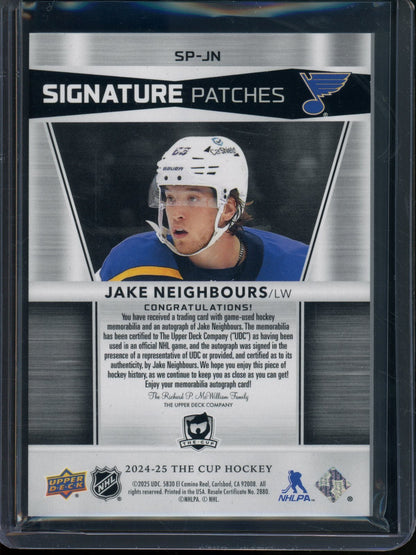 2024/25 Upper Deck The Cup Jake Neighbours Signature Patches Jersey Relic /99 Blues - Trading Card Market