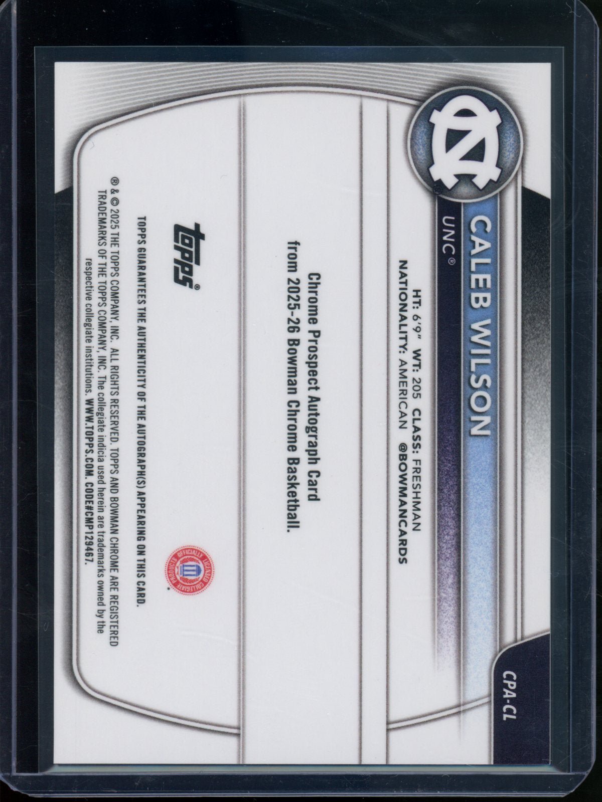 2025/26 Bowman Chrome Caleb Wilson 1st Purple Refractor Autograph /250 UNC / Bulls (B) - Trading Card Market