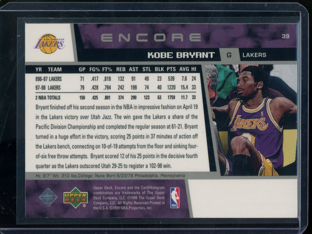 1999/00 Upper Deck Kobe Bryant Encore Foil #39 Lakers