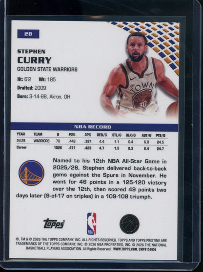 2025/26 Topps Pristine Stephen Curry Green Refractor /150 Warriors