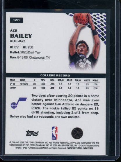 2025/26 Topps Pristine Ace Bailey Rookie RC Purple Refractor /99 Jazz - Trading Card Market