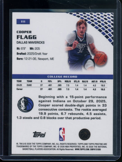 2025/26 Topps Pristine Cooper Flagg Rookie RC Mavericks