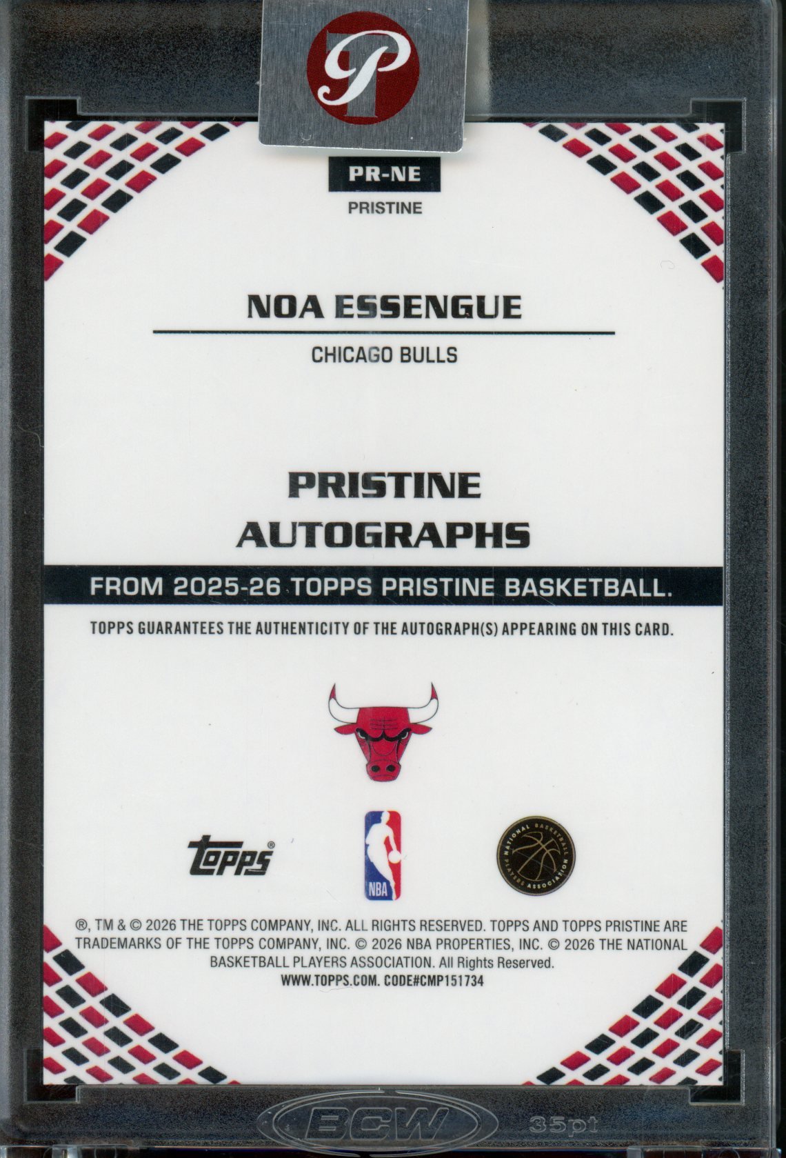2025/26 Topps Pristine Noa Essengue Rookie RC Blue Refractor Autograph Encased /75 Bulls - Trading Card Market