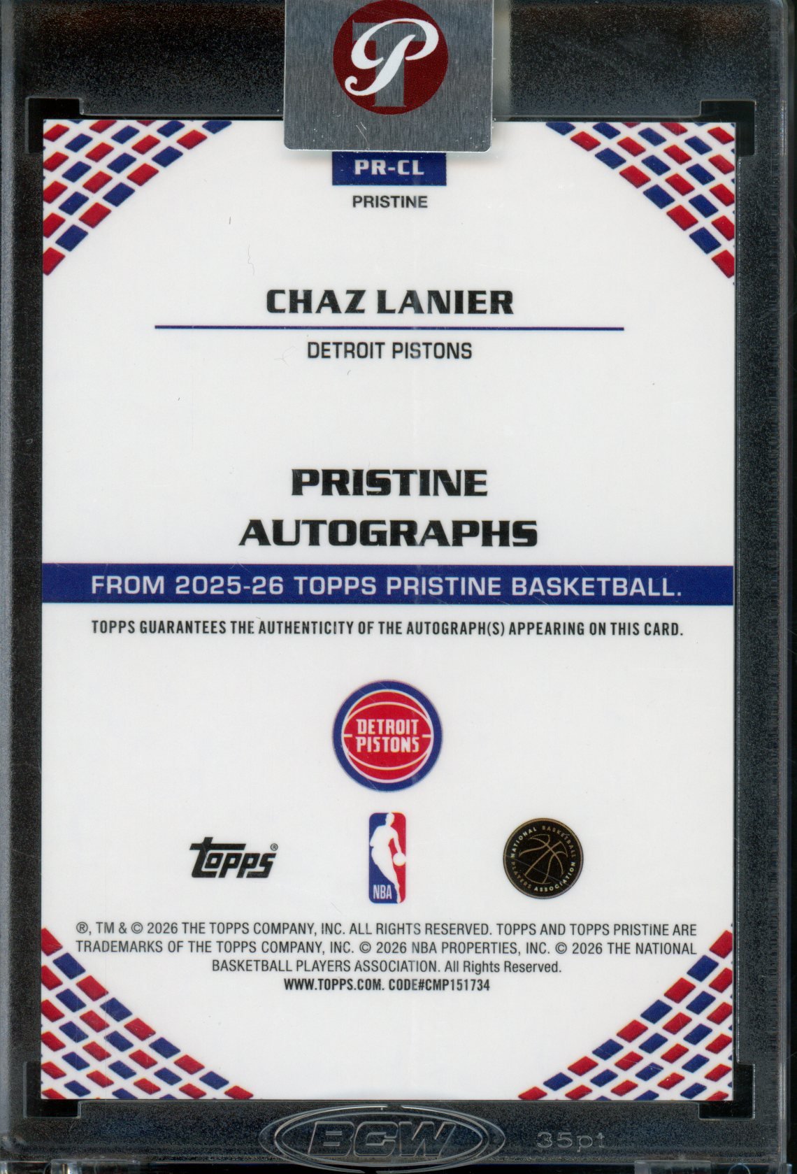 2025/26 Topps Pristine Chaz Lanier Rookie RC Pulse Refractor Encased Autograph Pistons - Trading Card Market