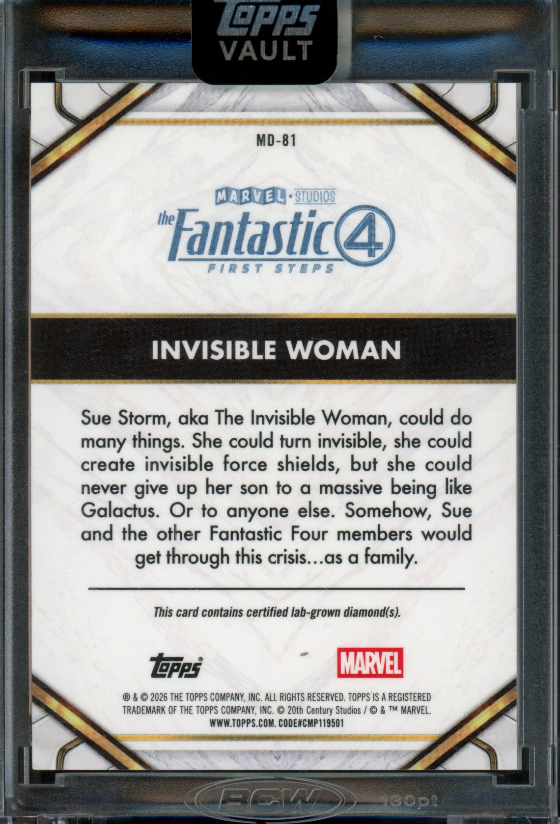 2026 Topps Vault Marvel Invisible Woman Dual Diamond Black Encased /10 Fantastic 4