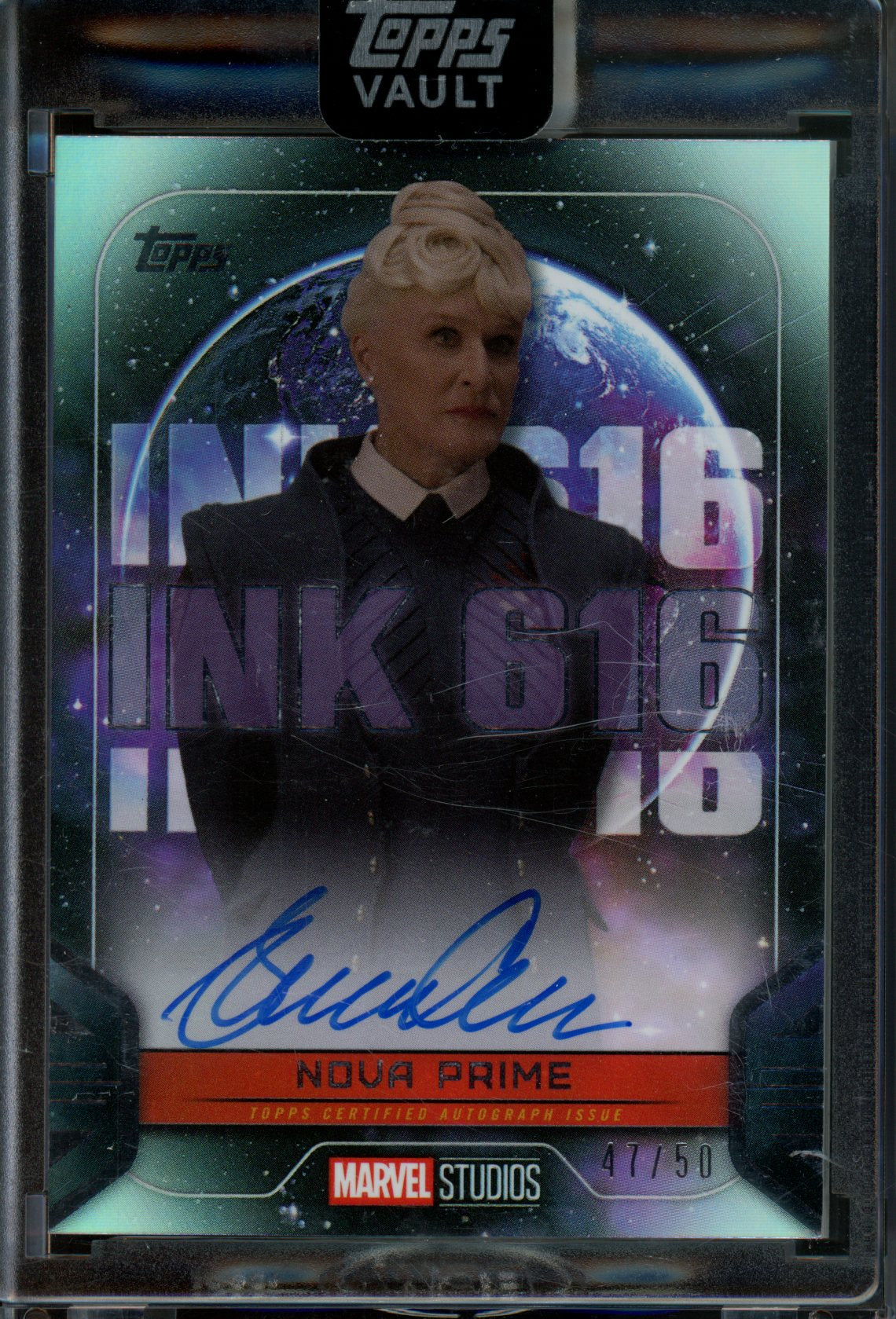 2026 Topps Vault Marvel Nova Prime Glenn Close Autograph INK-616 Encased /50 GOTG