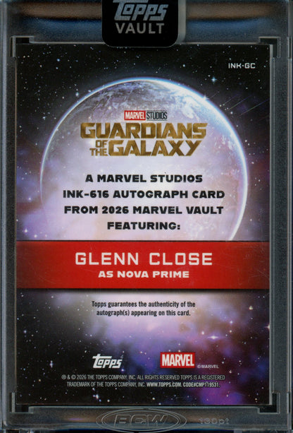 2026 Topps Vault Marvel Nova Prime Glenn Close Autograph INK-616 Encased /50 GOTG