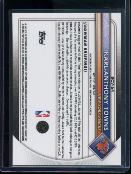 2025/26 Bowman Chrome Karl-Anthony Towns Gold Geometric Refractor /50 Knicks