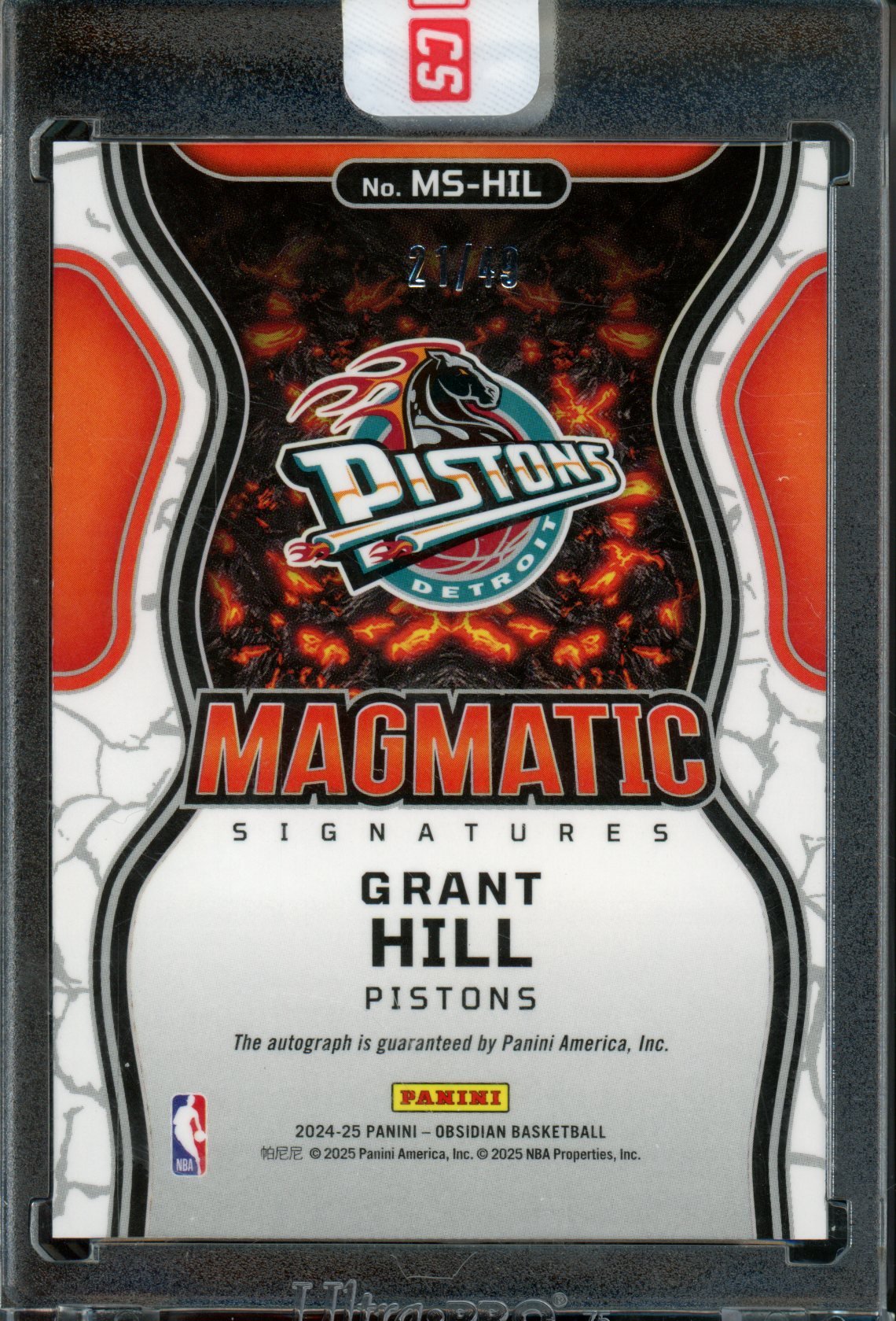 2024/25 Panini Obsidian Grant Hill Magmatic Autograph /49 Encased Pistons - Trading Card Market