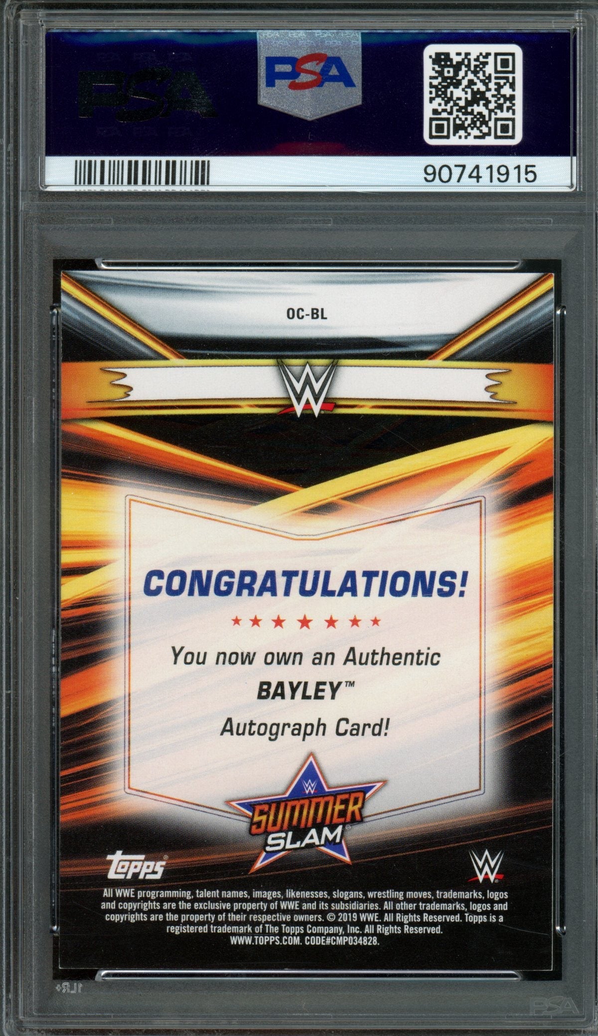 2019 Topps Summerslam Bayley Autograph #OC-BL PSA 8