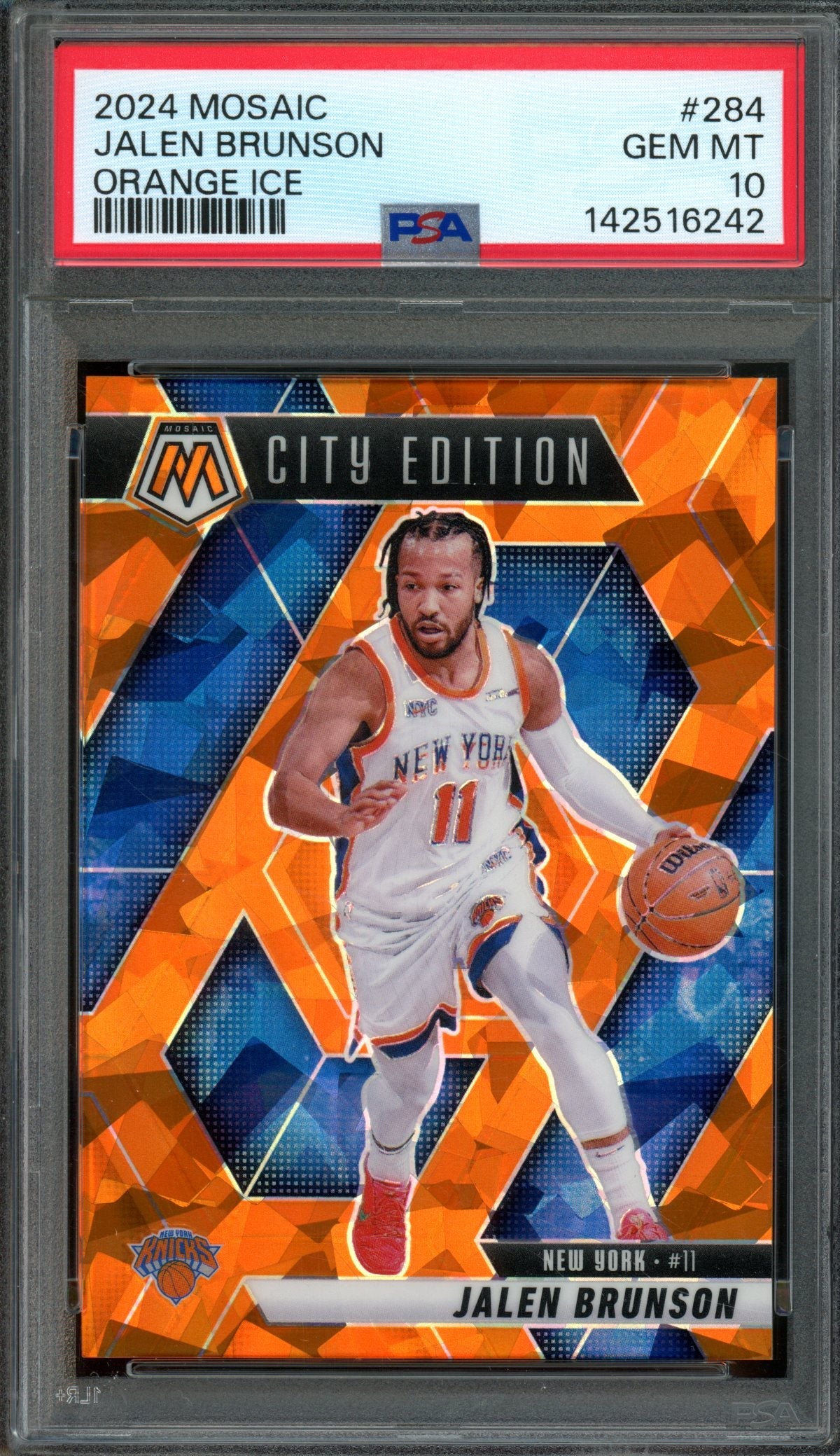 2024/25 Panini Mosaic Jalen Brunson Orange Ice /49 PSA 10 Knicks