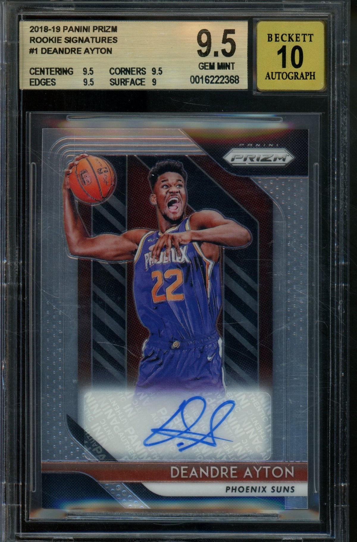 2018/19 Panini Prizm DeAndre Ayton Rookie RC Autograph BGS 9.5 Suns