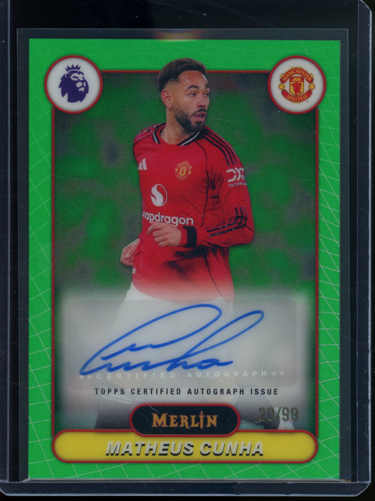 2025/26 Topps Merlin Matheus Cunha Green Refractor Autograph /99 Manchester United