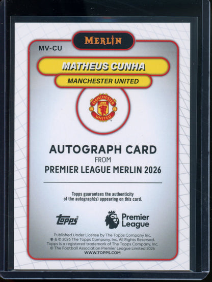 2025/26 Topps Merlin Matheus Cunha Green Refractor Autograph /99 Manchester United
