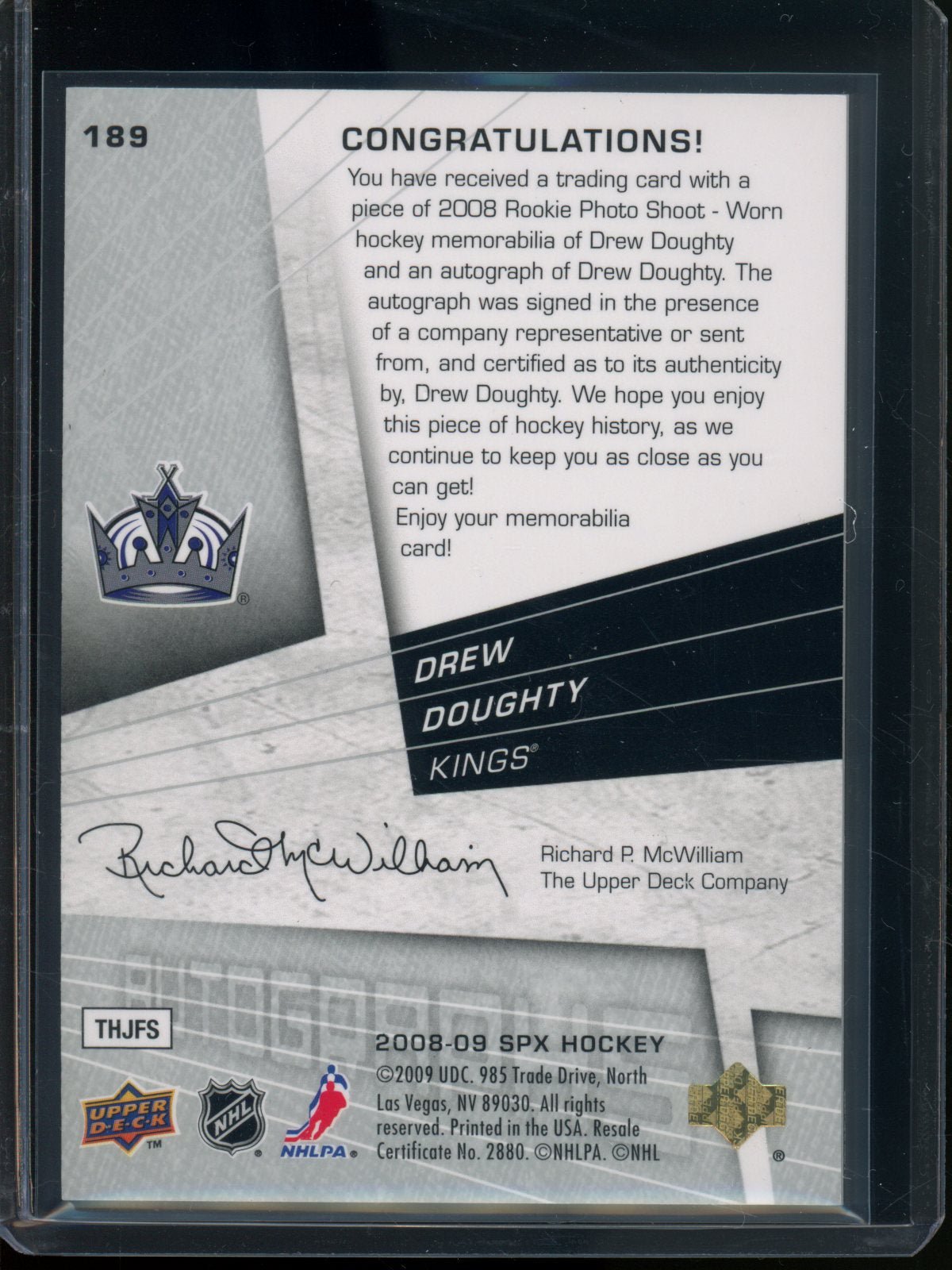 2008/09 Upper Deck SPX Drew Doughty Rookie RC SPX Relic Autograph /499 Kings - Trading Card Market