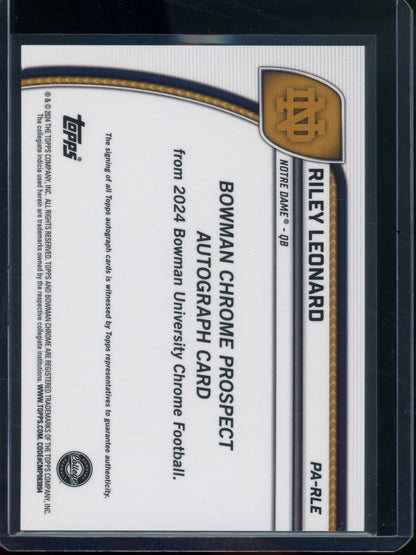 2024 Bowman Chrome U Riley Leonard Magenta Refractor Autograph /150 Notre Dame