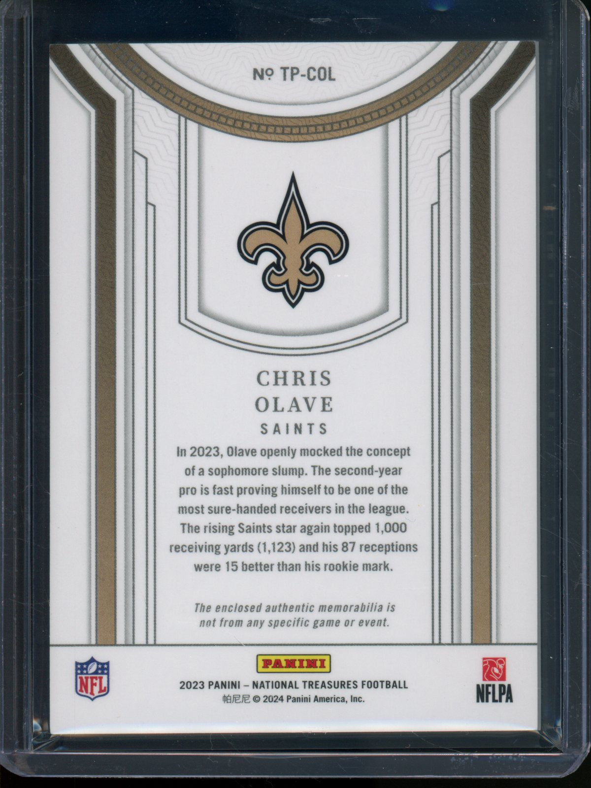 2023 Panini National Treasures Chris Olave Treasured Patches /25 Saints