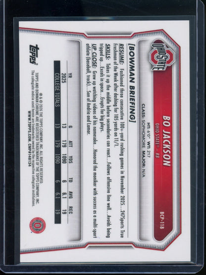 2026 Bowman Chrome U Bo Jackson 1st Green Reptilian Refractor /99 Ohio State