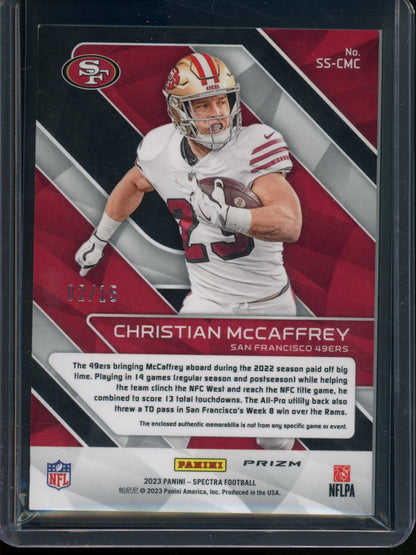 2023 Panini Spectra Christian McCaffrey Sunday Spectacle Jersey Relic /15 49ers