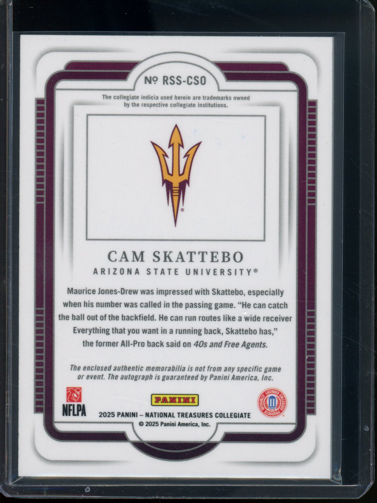 2025 Panini National Treasures Cam Skattebo Rookie RC Patch Autograph /99 Giants