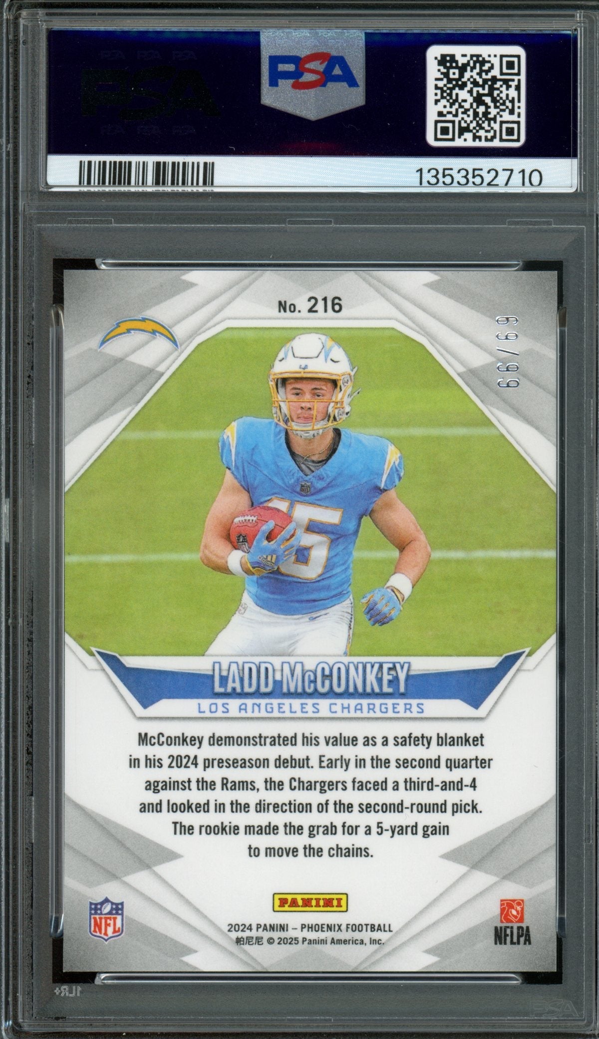 2024 Panini Phoenix Ladd McConkey Rookie RC Red /99 PSA 10 Chargers