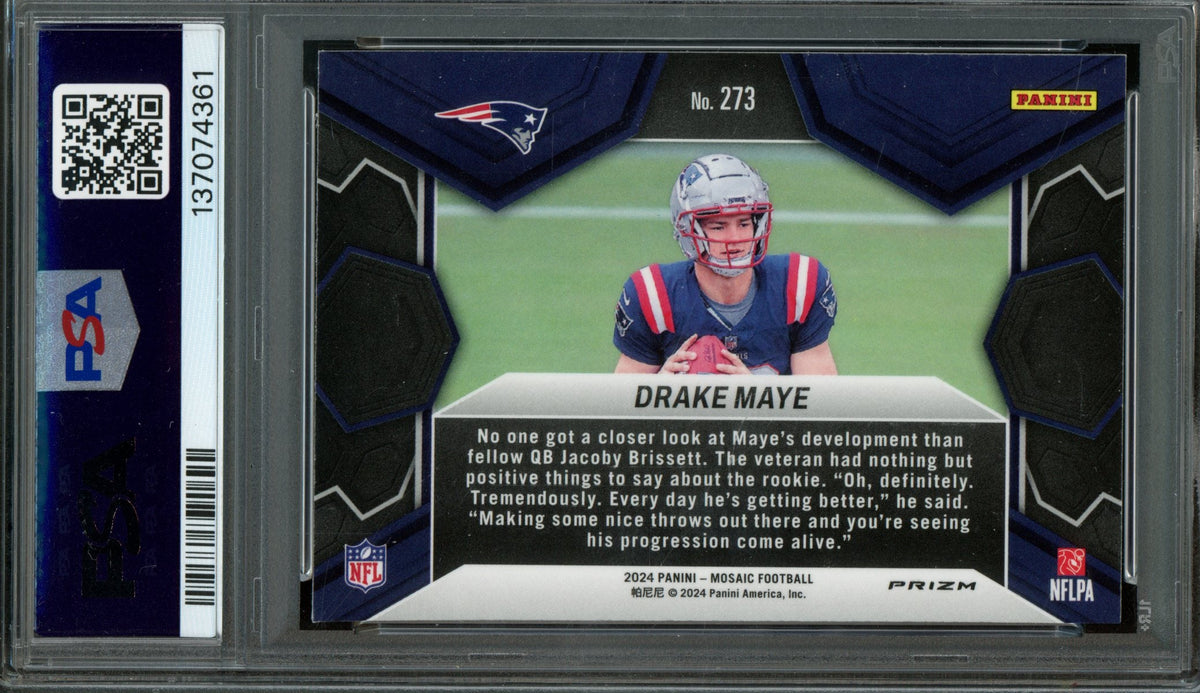 2024 Panini Mosaic Drake Maye Rookie RC NFL Debut Camo Red PSA 9 Patriots