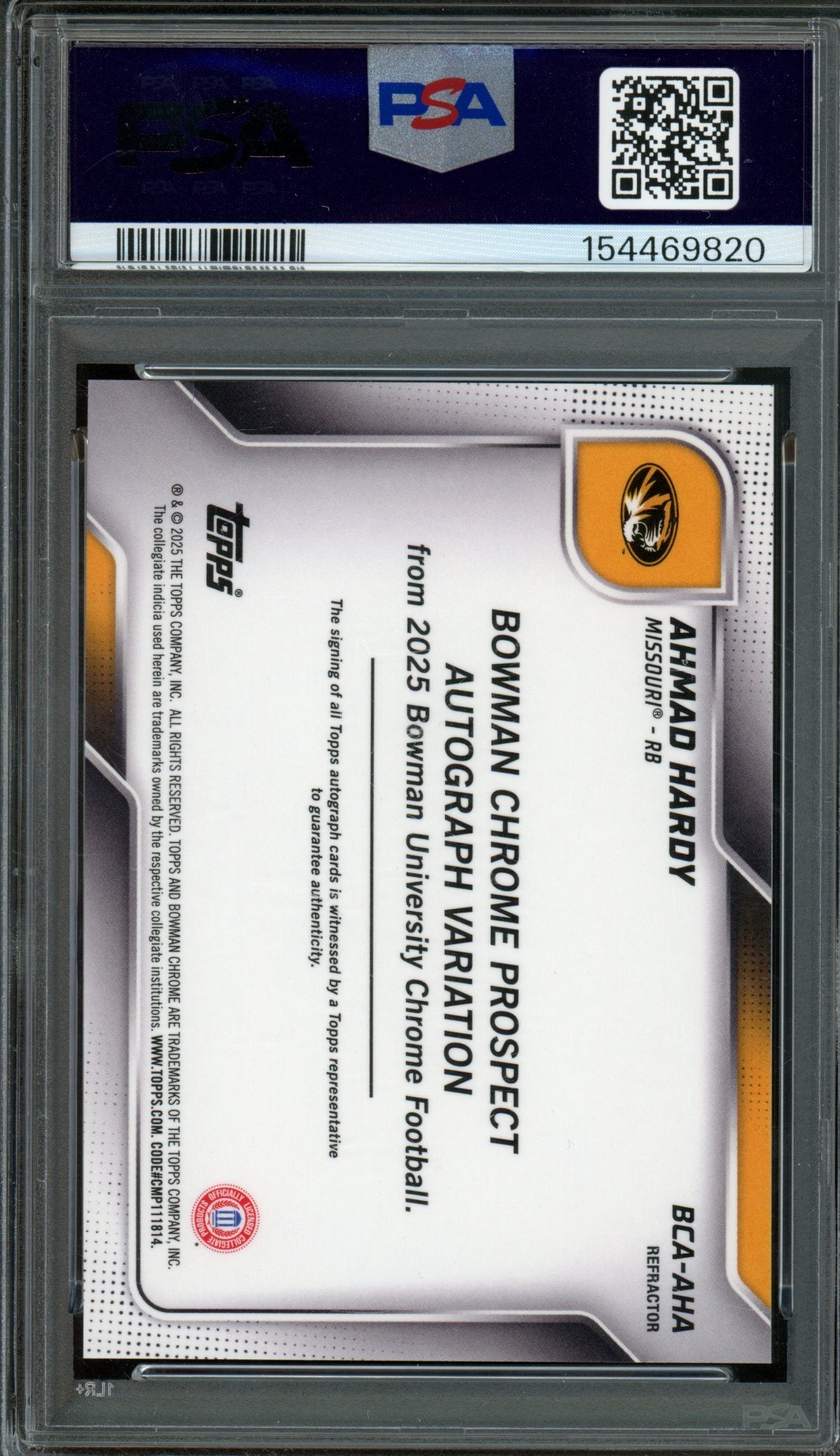 2025 Bowman Chrome U Ahmad Hardy 1st Refractor Autograph /299 PSA 10 Mizzou