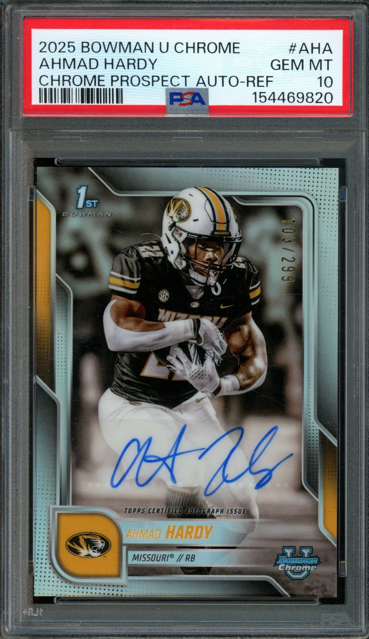 2025 Bowman Chrome U Ahmad Hardy 1st Refractor Autograph /299 PSA 10 Mizzou